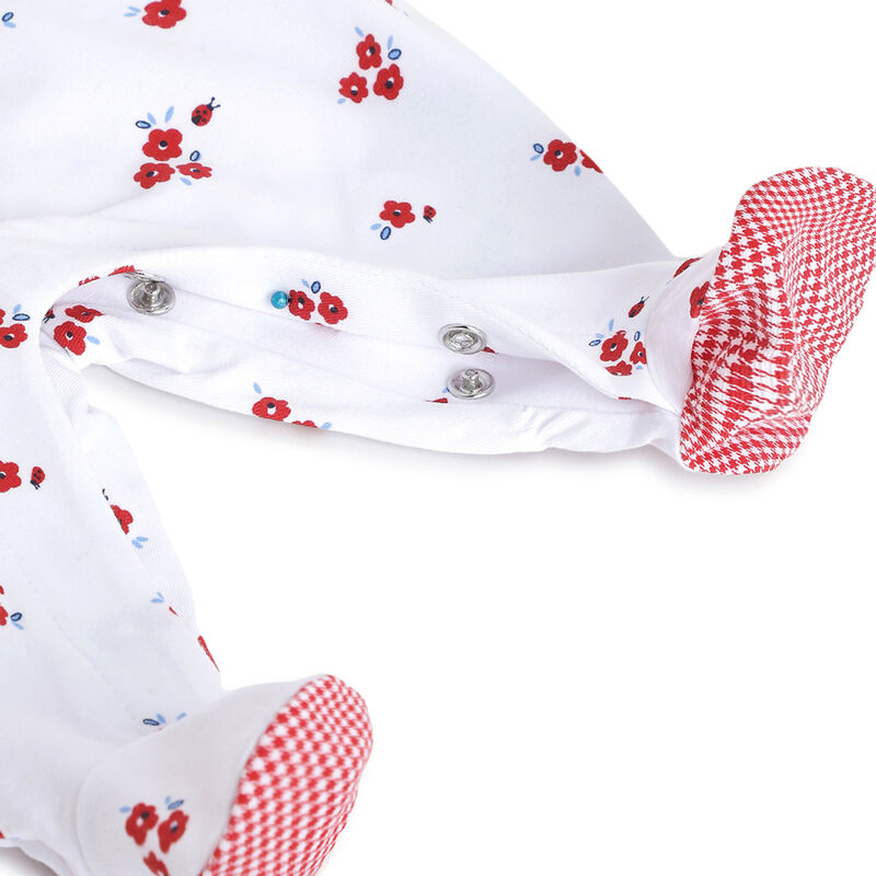 Girls White and Red Printed Leg Opening Babysuit image number 3